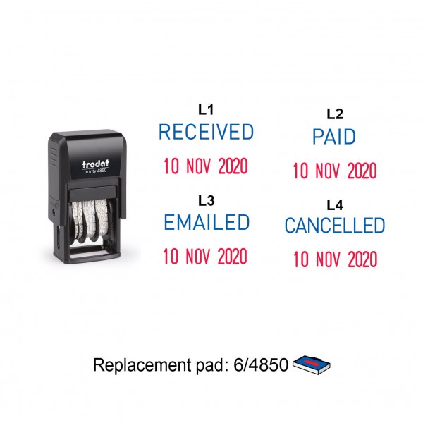 Self Inking Date Stamp 4850P4-L 25x5mm